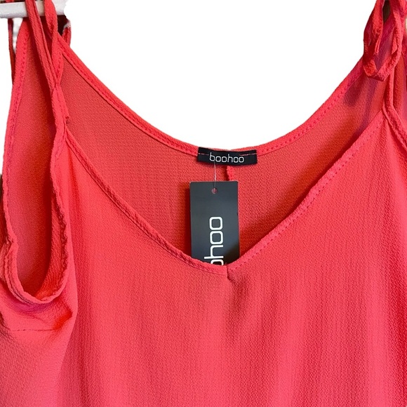 Boo-Hoo Maxi Strappy Tiered Sun Dress-Coral-Made in Italy-NWT-Size 14 - Picture 3 of 8